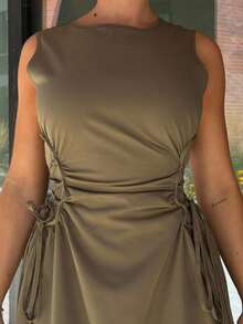 Bethéva Đen Ngày Đêm Bên Chữ Thập Frenulum Rắn Ruched Chi Tiết Áo Dài - xanh quân đội - Xem 3