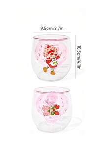 Strawberry Shortcake X SHEIN 1 件 7.1 盎司/210 毫升卡通人物造型双层硼硅酸盐玻璃杯，3D 立体，耐热，适用于牛奶、果汁、咖啡等，欢呼熊，心形 - 淺粉色 - 查看 5