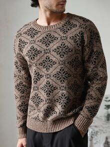 Manfinity CityGents 男士花卉提花圆领长袖休闲毛衣，秋季