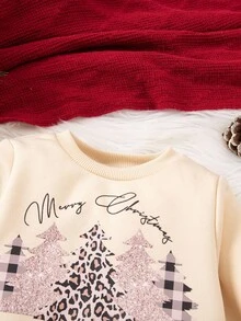 SHEIN Bộ 2 món cho bé gái, gồm áo khoác dài tay giữ nhiệt in hình hoạt hình dễ thương và quần in họa tiết da báo, thích hợp cho mùa thu/đông và Giáng sinh. Bộ đồ hai mảnh cho bé gái, quần áo mùa đông cho bé gái, bộ đồ mùa đông cho bé gái. - Nhiều màu - Xem 3
