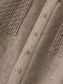 SHEIN Lacomfia 女士优雅毛衣裙，镶有水钻、亮片和口袋装饰，时尚高端 - 卡其色 - 查看 7