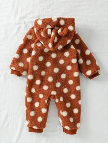 SHEIN Baby Girl Fashionable Chic Plush Hooded Long Sleeve Jumpsuit With 3D Ear Design - Brown - View 2