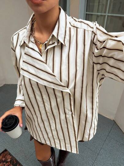 DAZY ملابس علوية نسائي فضفاض مخطط 2 في 1 بأكمام طويلة رمضان