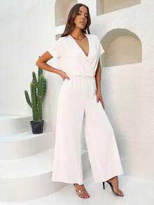 EURMUSE Women's Plain Simple Daily Jumpsuit - White - View 3