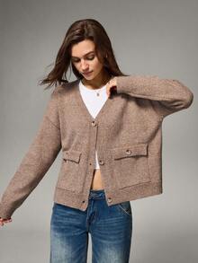 Hanevo Women's Loose Casual Fashionable Cardigan, Versatile For Autumn/Winter - Apricot - View 3