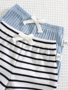 4件套新生儿男/女宝宝可爱条纹蓝色短袖连体衣和短裤四件套，适合居家和户外活动，夏季 - 彩色 - 查看 4
