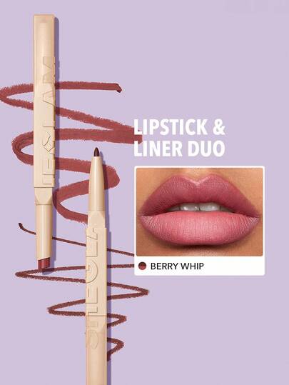 SHEGLAM Glam 101 Lipstick & Liner Duo-Berry Whip 2-In-1 Matte Dual-Ended Lip Liner Lipstick Pencil Highly Pigmented Long Lasting Smooth Easy To Wear Lip Makeup Pink Brown Lip Liner Brand Beauty Makeup Cosmetic For Women Girls Perfect For Fall Winter Ideal For Y2K Fancy Fashion Suitable For Birthday Present Halloween Party Ready Best Color