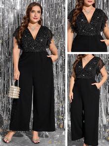 SHEIN Clasi Bộ đồ liền thân lấp lánh thanh lịch cỡ lớn dành cho nữ, thích hợp cho tiệc tùng và tụ tập, bộ đồ liền thân màu đen có túi Bộ đồ liền thân lấp lánh thanh lịch cỡ lớn dành cho nữ, thích hợp cho tiệc tùng và tụ tập, bộ đồ liền thân màu đen có túi Giáng sinh - màu đen - Xem 2