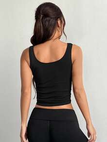 DAZY 女士修身无袖带垫运动背心，短款设计，可作内搭或外套，保暖内衬，冬季款 - 黑色 - 查看 2