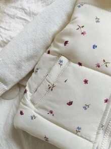 SHEIN Vintaside Kids 女婴纯棉加厚背心，保暖舒适，带保暖内衬，适合春、秋、冬三季穿着，时尚百搭，田园风格，优雅可爱碎花棉质外套 - 杏色 - 查看 5