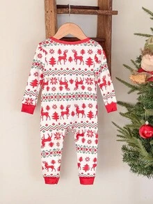 Infant & Baby Girl Elegant Floral Print Long Sleeve Jumpsuit, Comfortable & Stylish Romper,Snug Fit Holiday Baby Clothes Toddler Christmas Pajamas