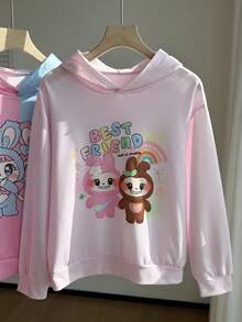 SHEIN 3pcs/Pack Tween Girl Casual Cartoon Letter Print Sweatshirt - Multicolor - View 3