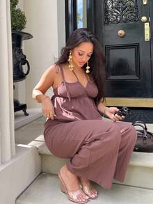 NegzBox Brown Woven Linen Tank Top & Pants Set - Brown - View 5