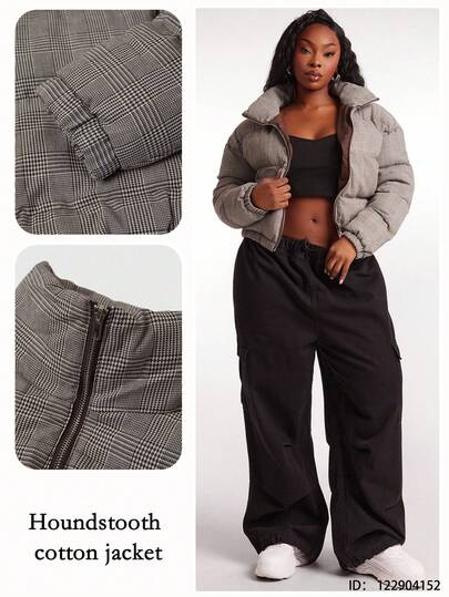 SHEIN SXY Plusstorlek Dam Casual Rutig Kort Vadderad Jacka, Lämplig För Sexig Kontor Siren Kokett, Bal, Bal, Alla hjärtans dag, Kryssningskläder, Pendling, Business, Retro, Fest, Resort, Utflykt, Gamla Pengar, Rikt Lager På Lager, Dejtkväll, Sammankomst, Minimalism, Födelsedag, Formellt Tillfälle, Gyaru, Ibiza, Nashville, Paus, Anspråkslös, Chic, Casual, Shopping, Streetwear, Gå Ut, Kokett, Höst/Vinter