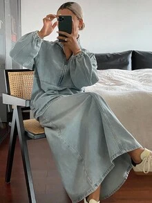 DAZY Women's Casual Washed Denim Top And Skirt Set Fall,Winter - Blue - View 4