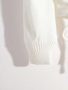 GlowEve Women's Casual Solid Color Drawstring Hem Long Sleeve Sweater - White - View 5