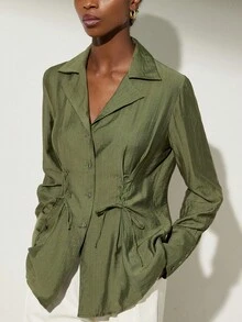 Aveloria Modichic Blusa de unicolor con diseño de cintura plisada - Verde - Ver 3