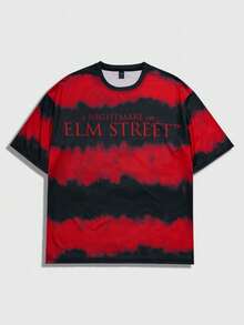 ROMWE MEN A Nightmare on Elm Street X ROMWE 男士扎染字母图案短袖T恤，适合春夏季日常穿着 - 彩色 - 查看 2
