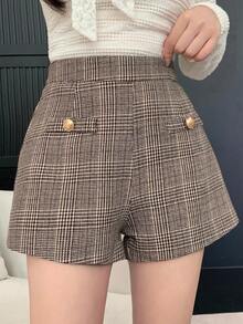 DAZY 女士优雅图案短裤，秋季 - 棕色 - 查看 6