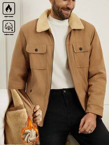 Manfinity Homme Herren Herbst/Winter einfache Fleecejacke, Design mit Mehreren Taschen, Cord, Business Lässig Outdoor Reißverschluss Vielseitige Jacke, Old Money