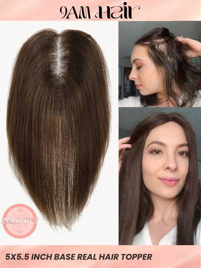 Straight Hair Toppers For Women Real Human Hair Upgraded Lace Base No Bangs Hair Pieces For Thinning Hair Topper For Daily Use