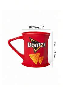 Doritos X SHEIN 1pc Large Capacity Mug, Cute Ceramic Mug With Quirky Graphic Design, Dishwasher & Microwave Friendly, Suitable For Juice, Coffee, Milk, Etc. - Burgundy - View 3
