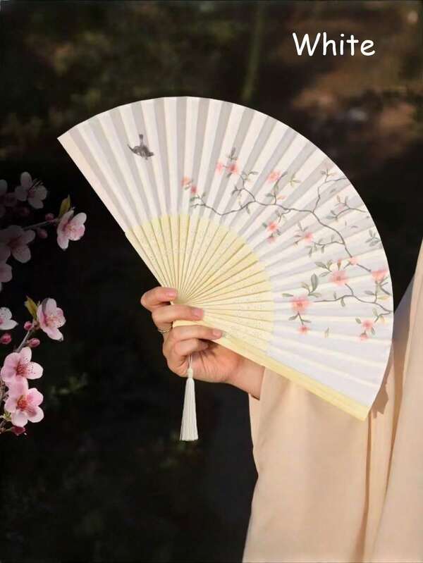 1 pieza Abanico plegable retro, Abanico de bambú con borlas para llevar en la mano, Abanico Haitang, Abanico de bambú, Abanicos pintados, Abanico plegable de mano, Abanico de mano para bodas, Abanico de mano para fiestas, Abanico decorativo, Estilo elegante y casual, Regalos para el Día de la Madre, Regalos de cumpleaños