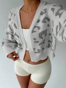 SHEIN Unity Loose Leopard Print Casual Cardigan - Multicolor - View 3