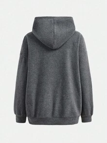 SHEIN Girlism 2 件套休闲百搭校园运动英文图案灰色连帽衫，适合青少年女孩，秋冬 - 灰色 - 查看 8