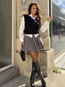 NegzBox V-Neck Knit Top - Black - View 4