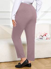 Plus Size Casual Versatile Solid Color Pants - Coffee Brown - View 2