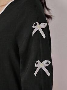 Yasmyna 女士优雅浪漫蝴蝶结撞色条纹派对连衣裙，休闲 A 字型阿拉伯连衣裙，适合日常休闲 - 黑色 - 查看 5