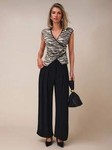 COSMINA Débardeur élégant pour femmes avec imprimé zébré et ornements de sequins au col en V, pour toutes les saisons