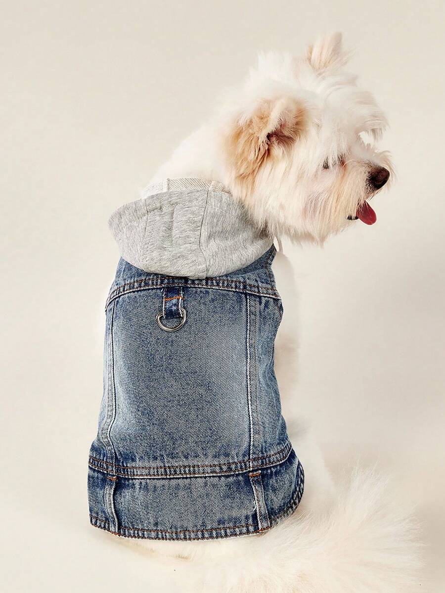 PETSIN 1pc New Hooded Harness Vest, Suitable For Small Dogs Like Poodle, Bichon Frise, Teddy, Spring/Autumn Pet Clothes - Blue - View 1