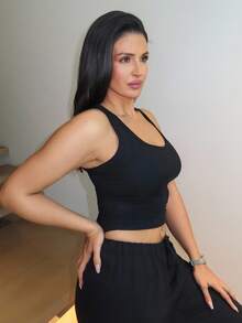 MDEdit Minimalistisches, sexy, sportliches Strick-Camisole-Trägershirt, Slim Fit - Schwarz - Übersicht 3