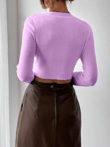 Rafferiza Casual Solid Color Fitted Cropped Sweater, Autumn - Mauve Purple - View 2
