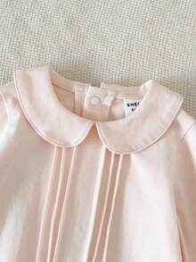 SHEIN 新生儿纯白色简约优雅长袖全长连体裤家居服 - 杏色 - 查看 8