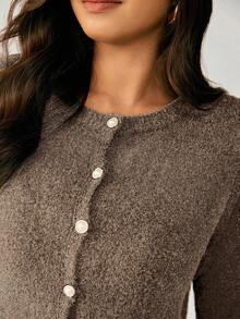 Nubod Áo khoác cardigan ngọc trai tối giản lãng mạn cỡ lớn - màu nâu - Xem 7