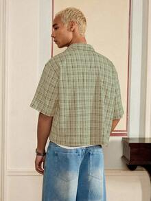 SWAVVY Áo sơ mi nam dáng hộp rộng rãi, màu xanh và tím kẻ caro thêu theo phong cách Standard Fit - màu xanh lá - Xem 2