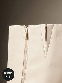 SHUZIA 宽筒女式尖头侧拉链粗跟及膝长靴 - 光滑饰面，打造精致日常造型 - 白色 - 查看 7