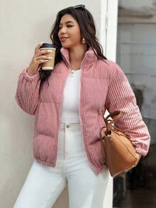 Vionelle Chaqueta informal de talla grande de unicolor, invierno - Rosa - Ver 7