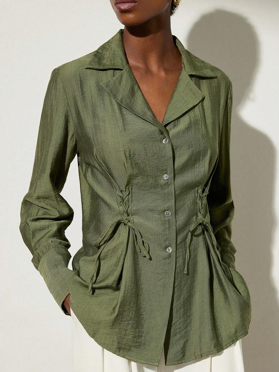 Aveloria Modichic Blusa de unicolor con diseño de cintura plisada - Verde - Ver 1