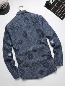 Manfinity Homme Men Button Up Denim Tops For Halloween, Fall - Blue - View 2