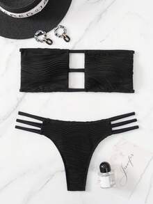 Summer Beach Cut Out Textured Tube Bikini - Black - View 5