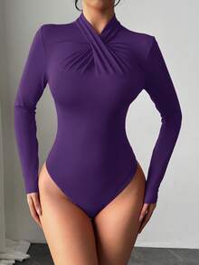 Firerie Elegant Modern Sexy Fashionable Christmas Casual Homewear Versatile Red Ruffle Collar Bodysuit - Purple - View 2