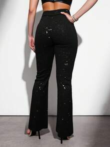 EURMUSE Sequin Flare Leg Pants - Black - View 2