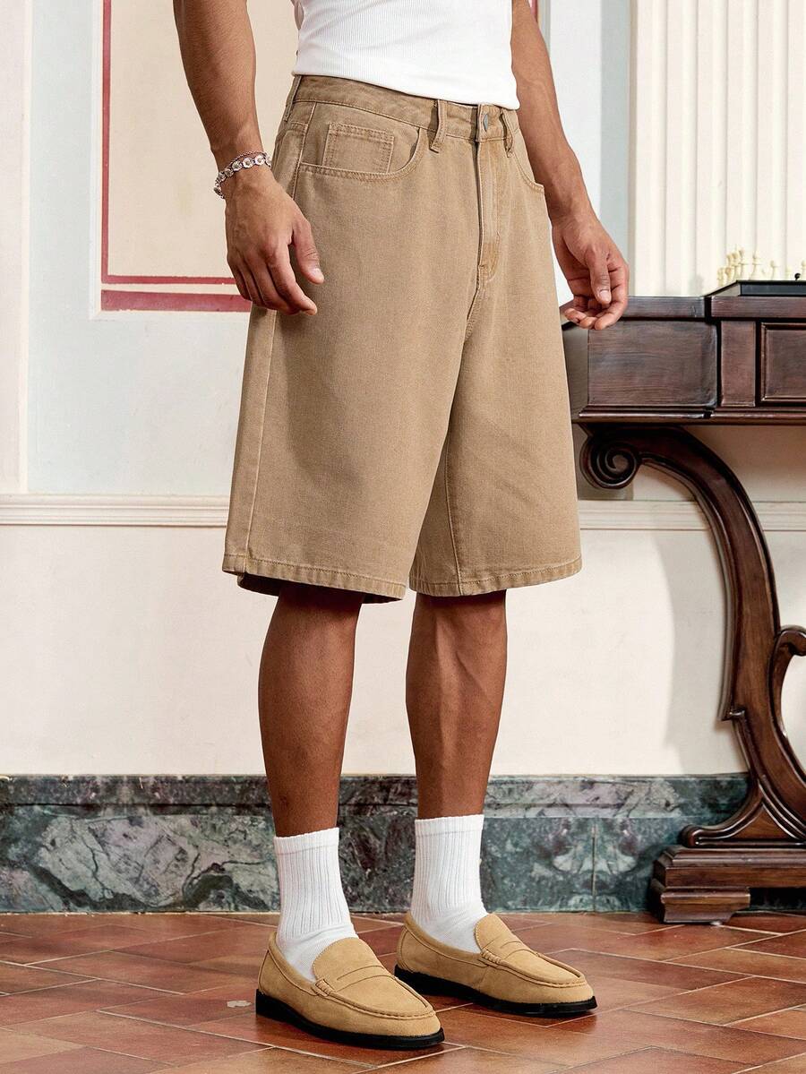 SWAVVY Shorts vaqueros sueltos y delgados, nuevos para verano 2025, para hombres y mujeres - Caqui - Ver 1