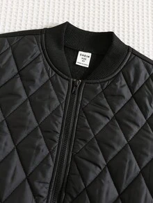 SHEIN 2 件套年轻男孩加厚绗缝夹克和裤子，冬季休闲工作服保暖衬里套装 - 黑色 - 查看 4