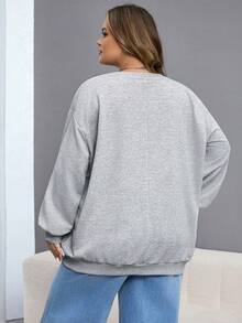 SHEIN CURVE+ Felpa ampia e casual con grafica di New York, girocollo, manica lunga, per donna, adatta per autunno/inverno, taglie comode