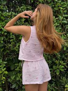 SILVIA DI SANTO Conjunto de camisola e shorts femininos com listras e laços de verão